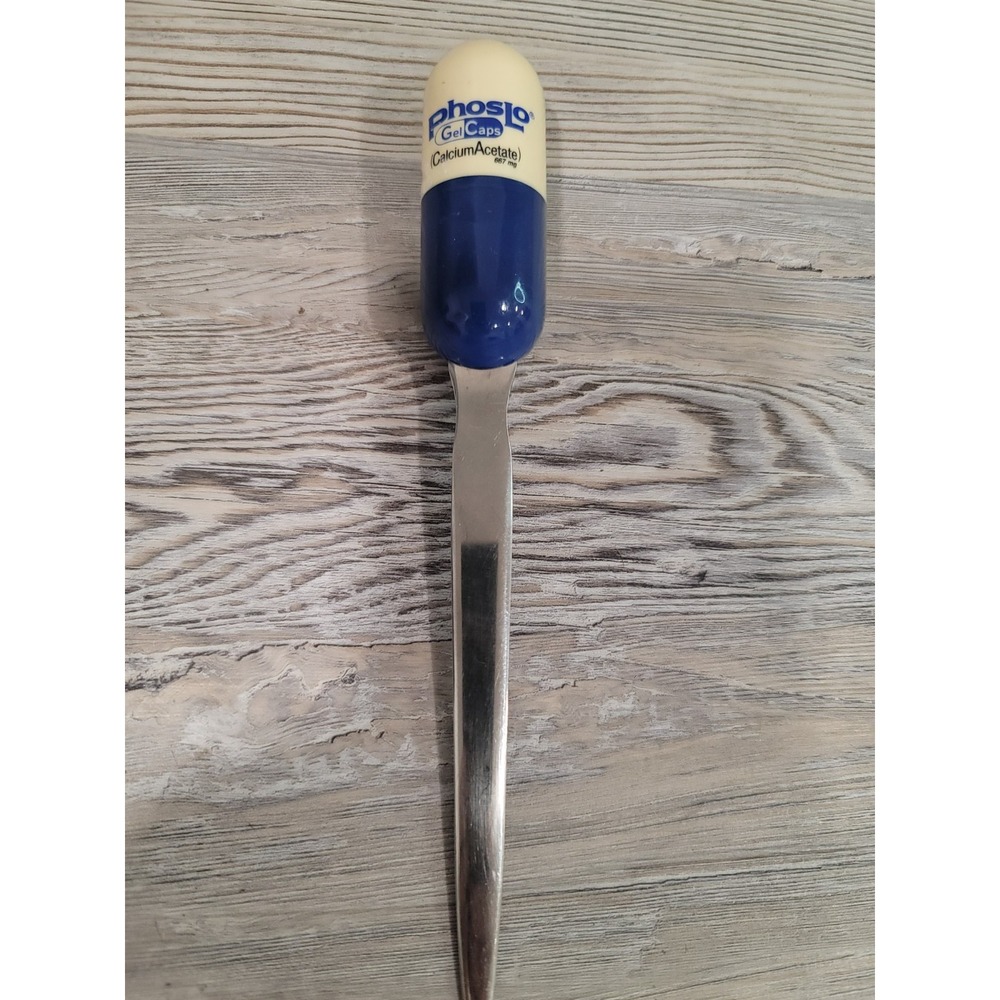 Vintage letter opener medication Phoslo Gel Caps top and metal blade 4in